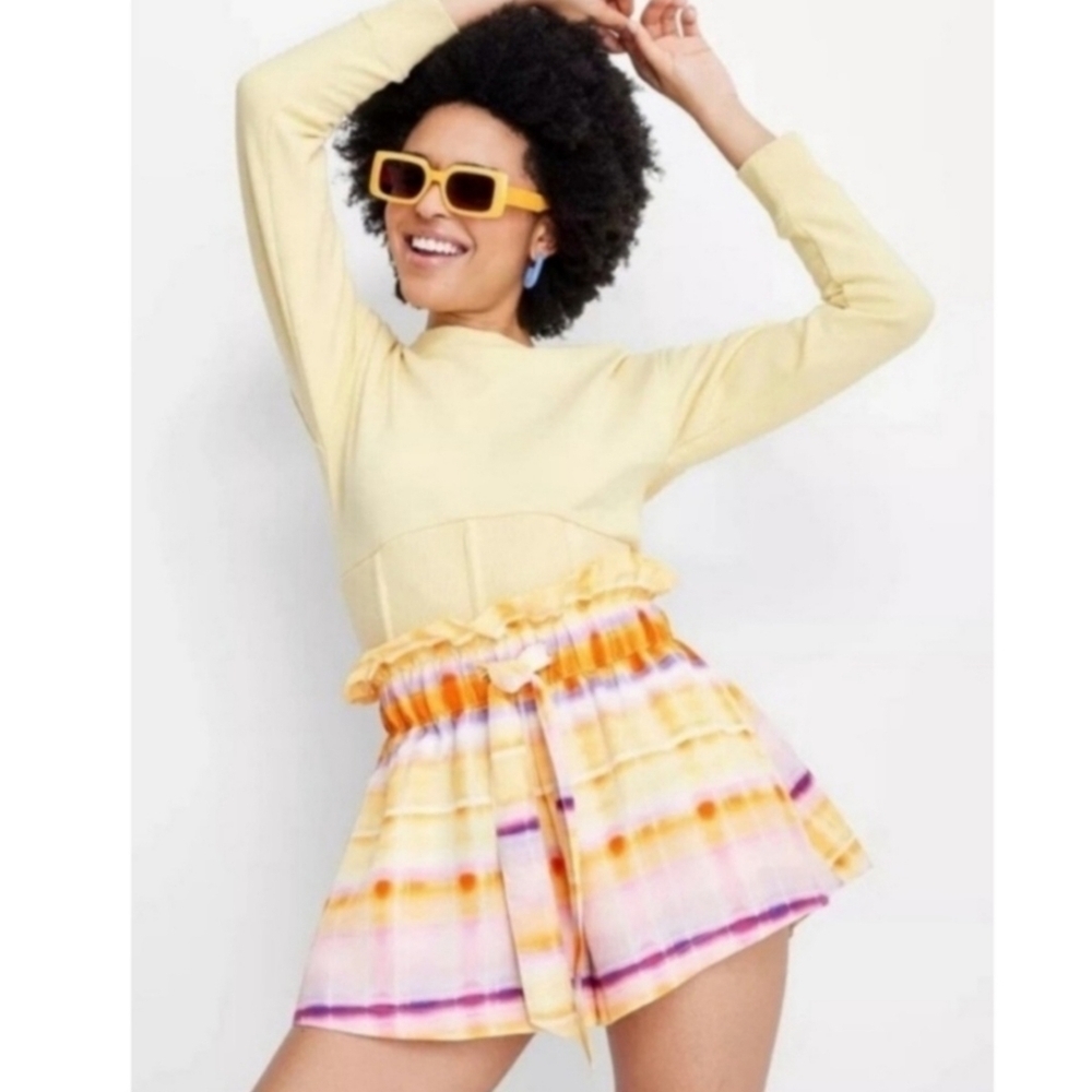Future Collective Tie Waist Paperbag Plus Size Shorts